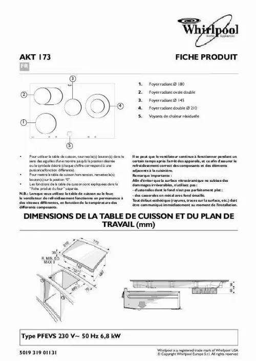 Mode d'emploi WHIRLPOOL AKT 173/IX