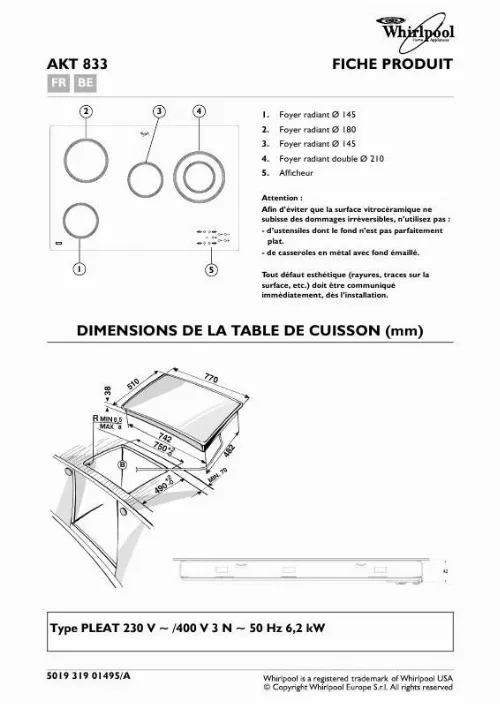 Mode d'emploi WHIRLPOOL AKT 833/LX