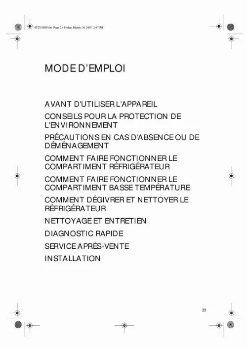 Mode d'emploi WHIRLPOOL ARA 22 REFRIG