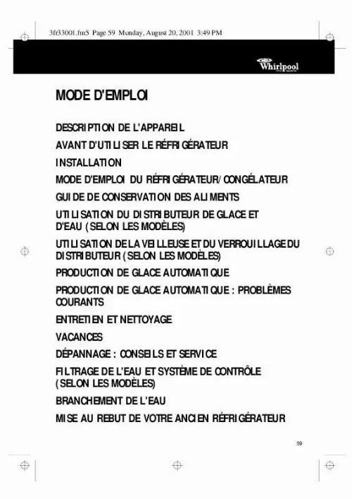 Mode d'emploi WHIRLPOOL ARG 481/PW