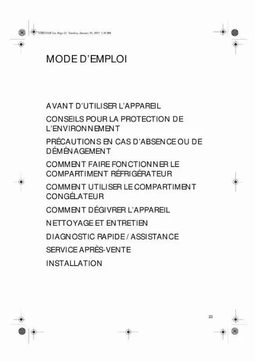 Mode d'emploi WHIRLPOOL ARG 746/A