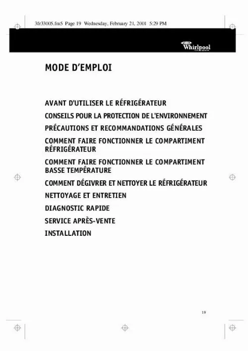 Mode d'emploi WHIRLPOOL ART 222/G/SI