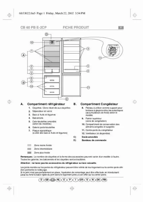 Mode d'emploi WHIRLPOOL ART 245/H/DF