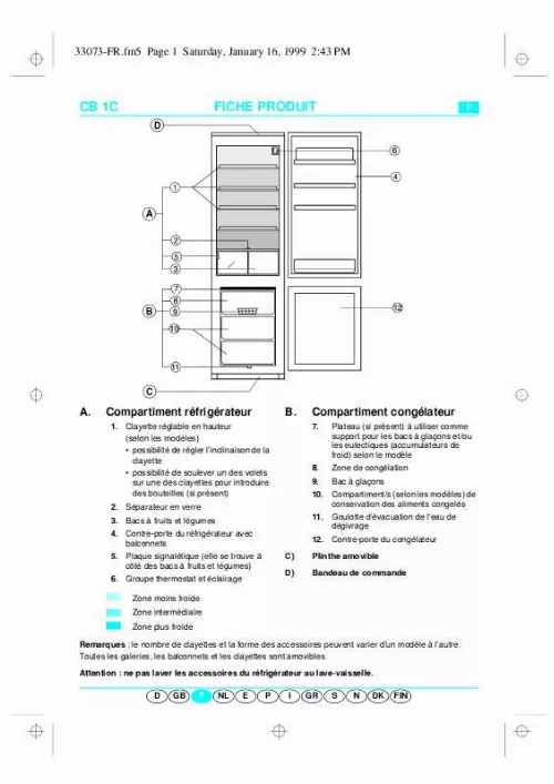 Mode d'emploi WHIRLPOOL ART 829/G