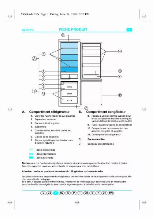 Mode d'emploi WHIRLPOOL ART 834-2/G/DF