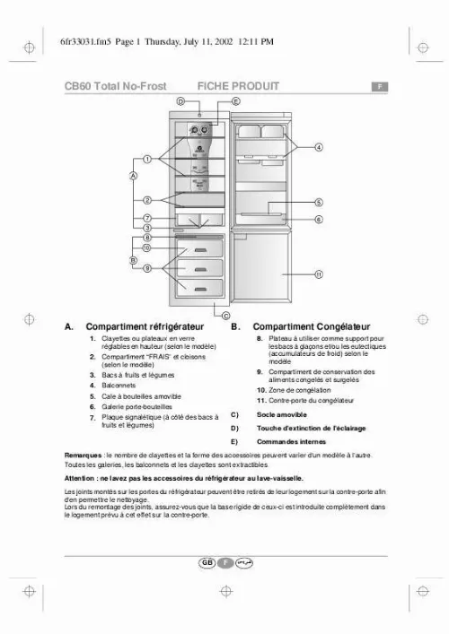 Mode d'emploi WHIRLPOOL ARZ 583/G