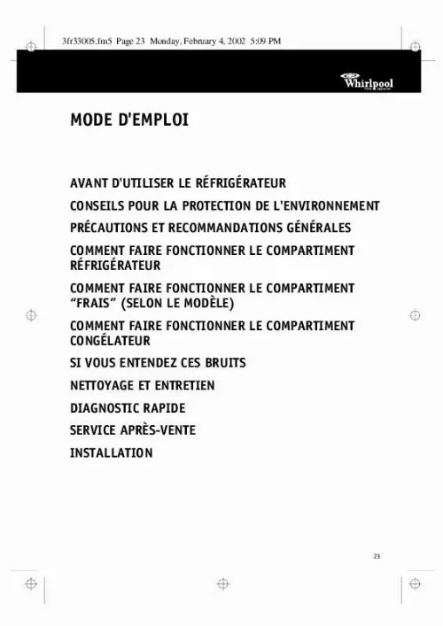 Mode d'emploi WHIRLPOOL ARZ 893/G