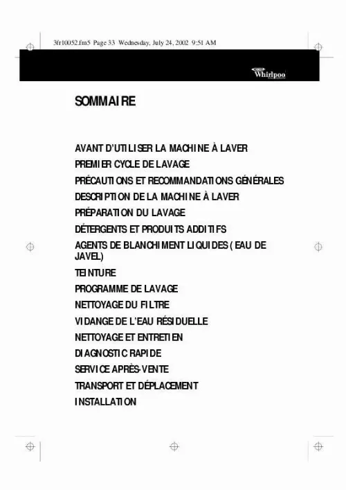 Mode d'emploi WHIRLPOOL AWM 6100