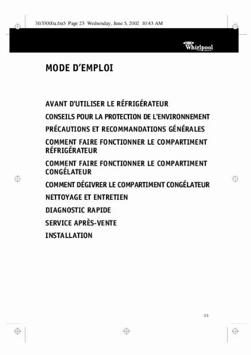 Mode d'emploi WHIRLPOOL CFS 616 S