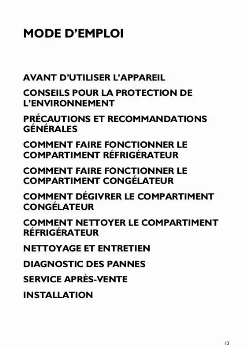 Mode d'emploi WHIRLPOOL FIC-371