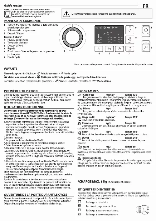 Mode d'emploi WHIRLPOOL FTCM108B