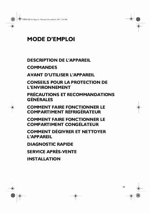 Mode d'emploi WHIRLPOOL KVE 2035/A