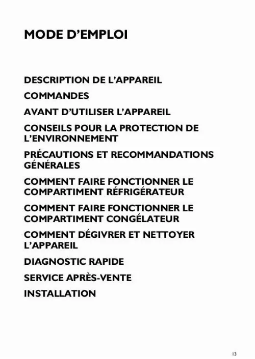 Mode d'emploi WHIRLPOOL KVI 1309/A-LH