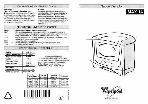 Mode d'emploi WHIRLPOOL MAX 14 WH D