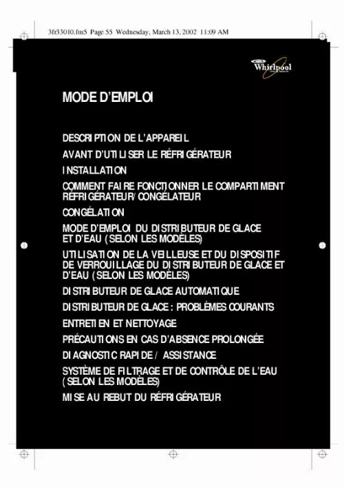 Mode d'emploi WHIRLPOOL S20B RWW20-A/G