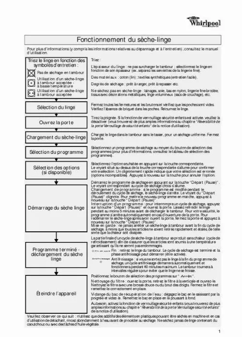 Mode d'emploi WHIRLPOOL WAE 8589/1