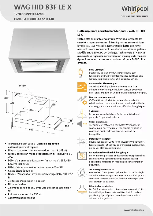 Mode d'emploi WHIRLPOOL WAG HID 83F LE X