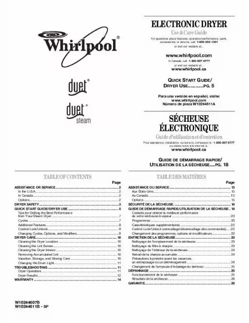 Mode d'emploi WHIRLPOOL WED9470WR