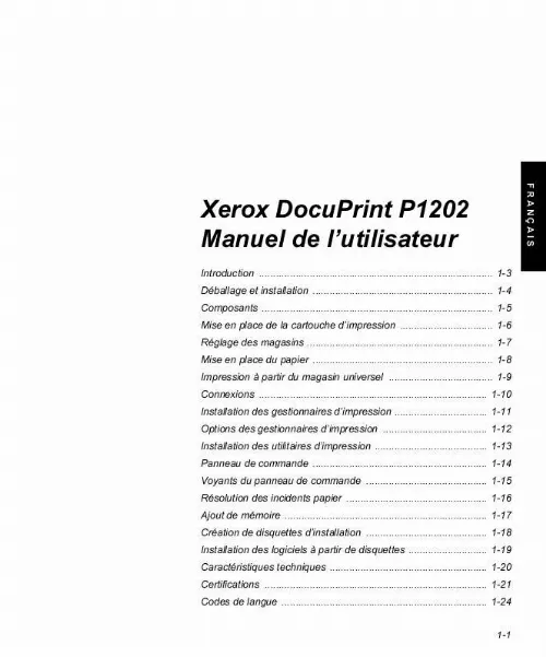 Mode d'emploi XEROX DOCUPRINT P1202
