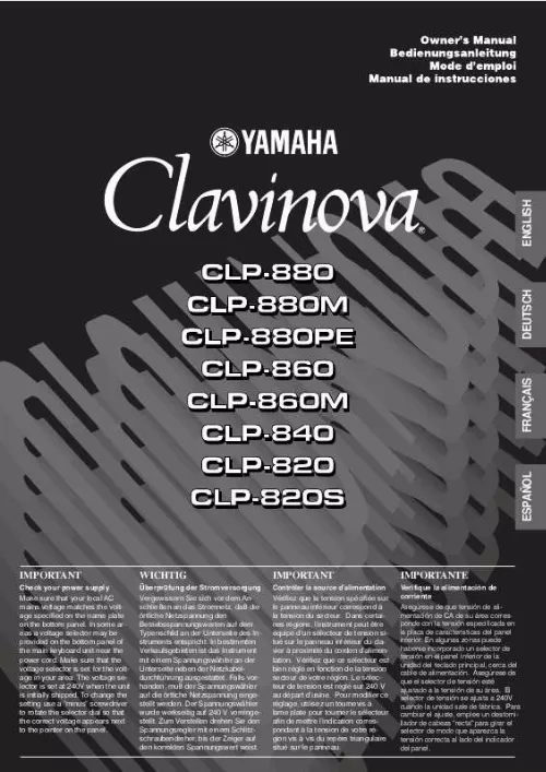 Mode d'emploi YAMAHA CLP-880-880M-880PE-860-860M-840-820-820S