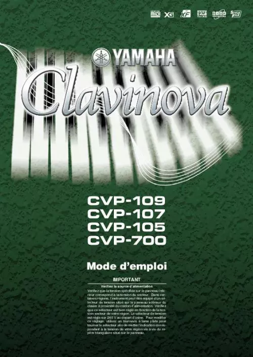 Mode d'emploi YAMAHA CVP-109-107-105-700