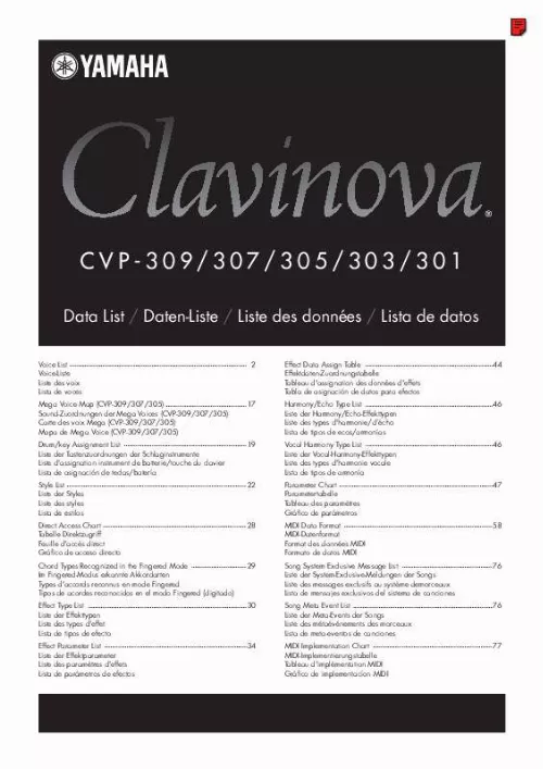 Mode d'emploi YAMAHA CVP-309-CVP-307-CVP-305-CVP-303-CVP-301