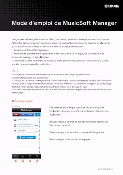 Mode d'emploi YAMAHA MUSICSOFT MANAGER