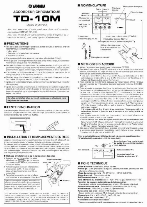 Mode d'emploi YAMAHA TD-10M