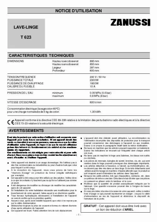 Mode d'emploi ZANUSSI T623