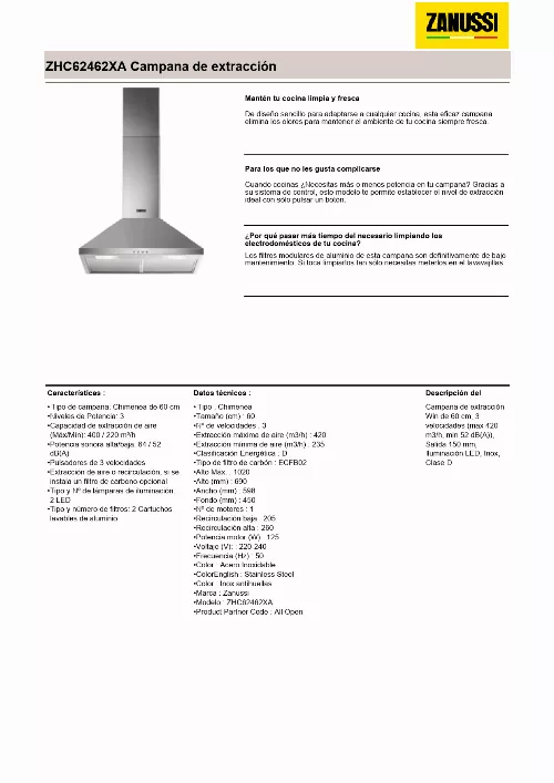 Mode d'emploi ZANUSSI ZHC62462XA