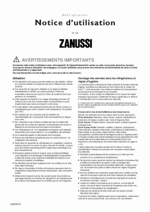 Mode d'emploi ZANUSSI ZT139