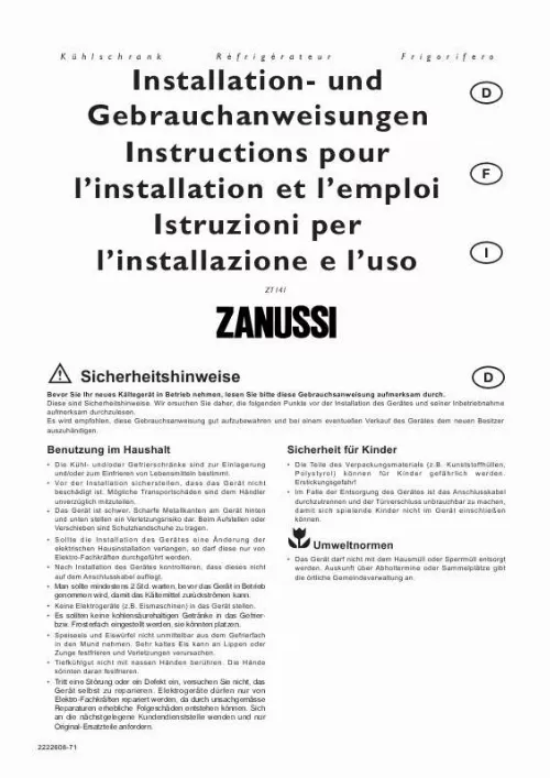 Mode d'emploi ZANUSSI ZT141