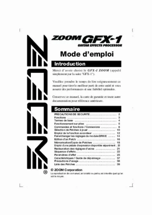 Mode d'emploi ZOOM GFX1