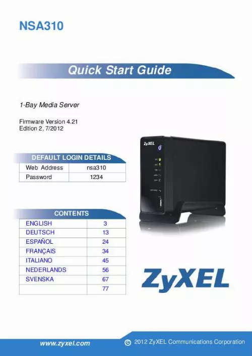 Mode d'emploi ZYXEL NSA310